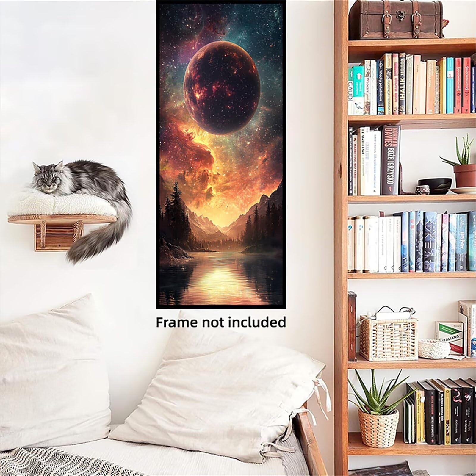 Malen Nach Zahlen 50x150cm Leinwand Planeten Malen Nach Zahlen Erwachsene mit Ohne Rahmen, DIY Kreativ Set für Erwachsene mit Pinseln und Acrylfarbe, Zimmer Deko See Landschaft Geschenk, P0M-533