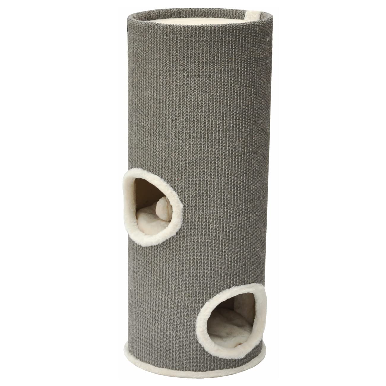 nanook Kratztonne Kratzbaum Oskar - Spieltonne für Katzen XXL mit 3 Höhlen und Spielball - Höhe 100 cm Ø 37 cm - Farbe: grau