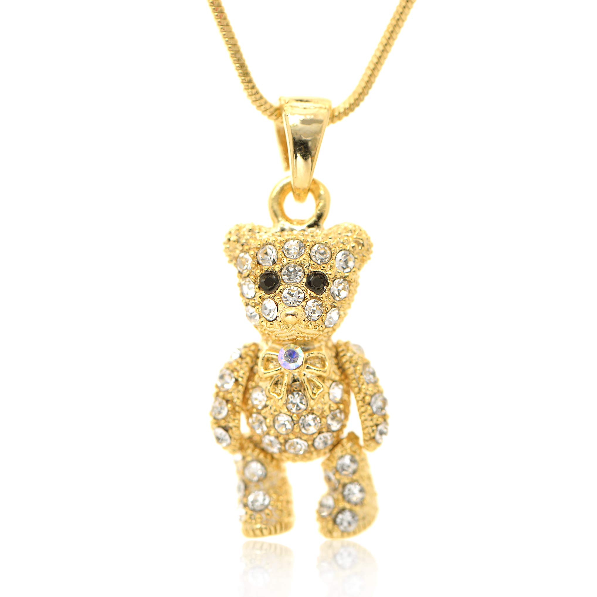 Spinningdaisy Gold Plated Crystal Movable Teddy Bear Necklace