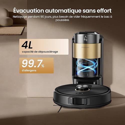 Proscenic Q20 Plus Robot Aspirateur Laveur 10000Pa avec Station Sans Sac Vidage Automatique,200Min Aspirateur Robot et Serpillière,Nav Lidar Cartographie,Évitement d'obstacles,Pour Poils Animaux Tapis - 3