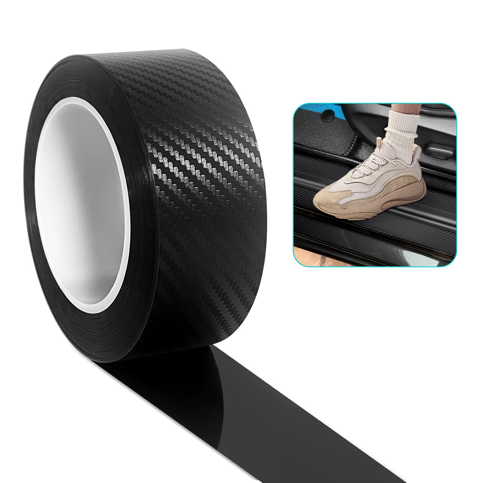 LonXFan Black Carbon Fiber Wrap (2.7In x 33Ft) 5D Carbon Anti-Collision Window Sill Bumper Door sill Protector for Most Cars Carbon Fiber Door sill Protector