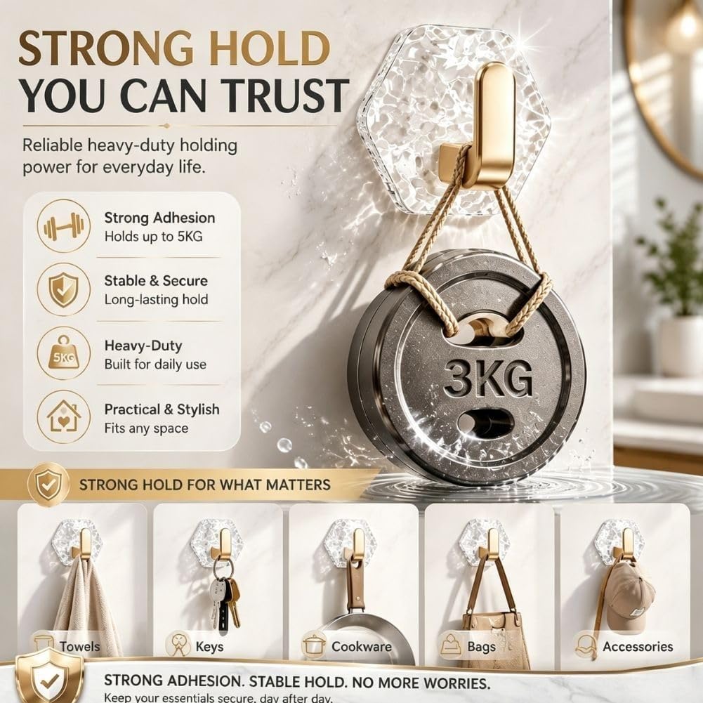 Sechseckige, selbstklebende Haken mit Wasserwellenmuster, einfache Montage, vielseitig einsetzbar, ohne Bohren, für Handtücher, Schlüssel und Kochgeschirr(Silver,80pcs)