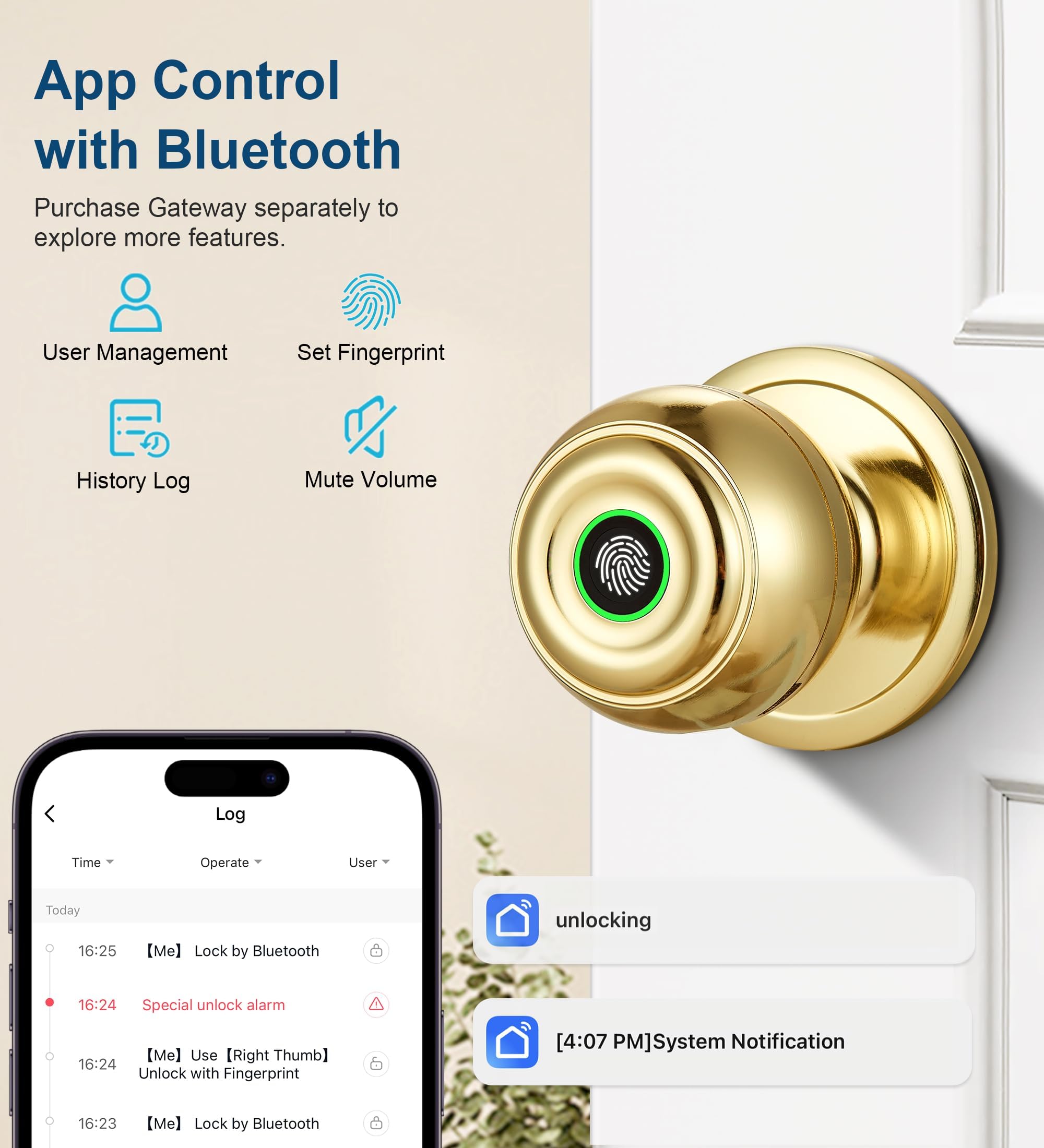 Biometric Fingerprint Door Knob - Smart Security -2