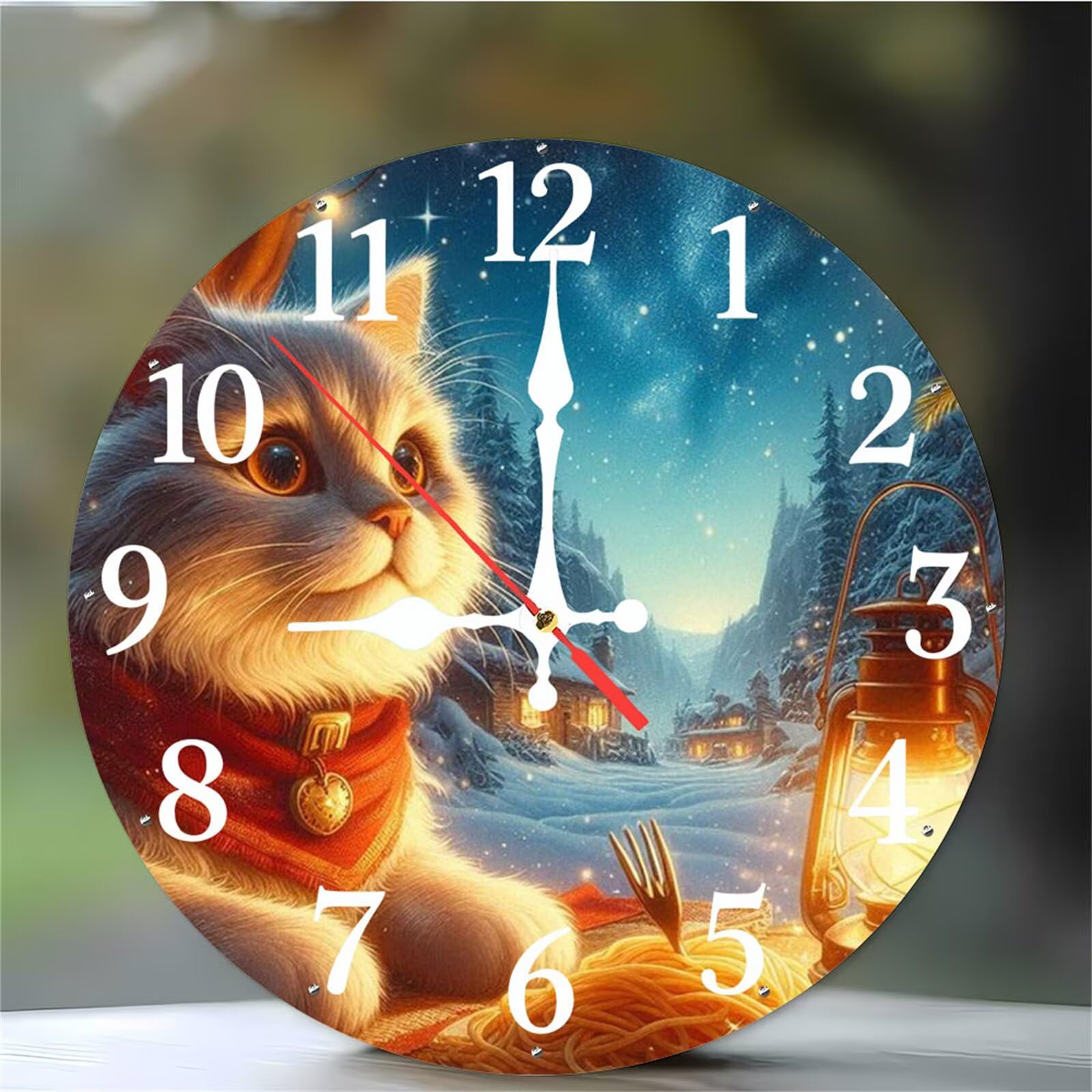 Horloge murale chat 12 pouces mécanique silencieuse à quartz pour cuisine et salon
