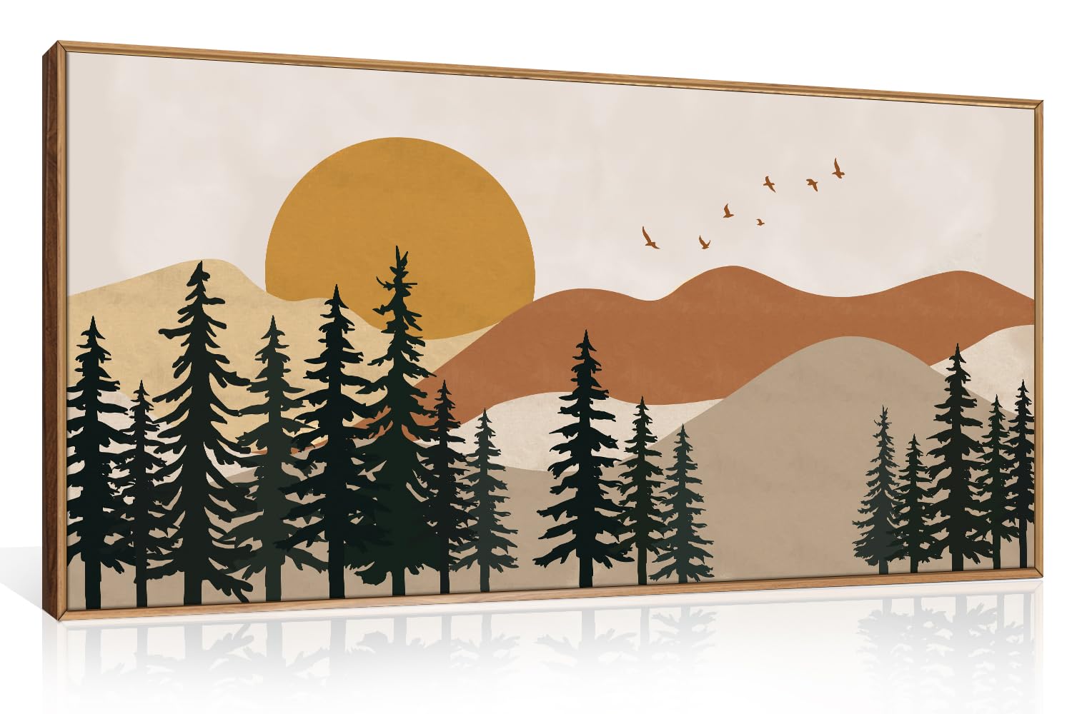 DRACIT Large Boho Mountain Framed Canvas Wall Art Set,Nature Forest Pine Tree Wall Decor,Modern Mid Century Sunset Landscape Artwork for Living Room,