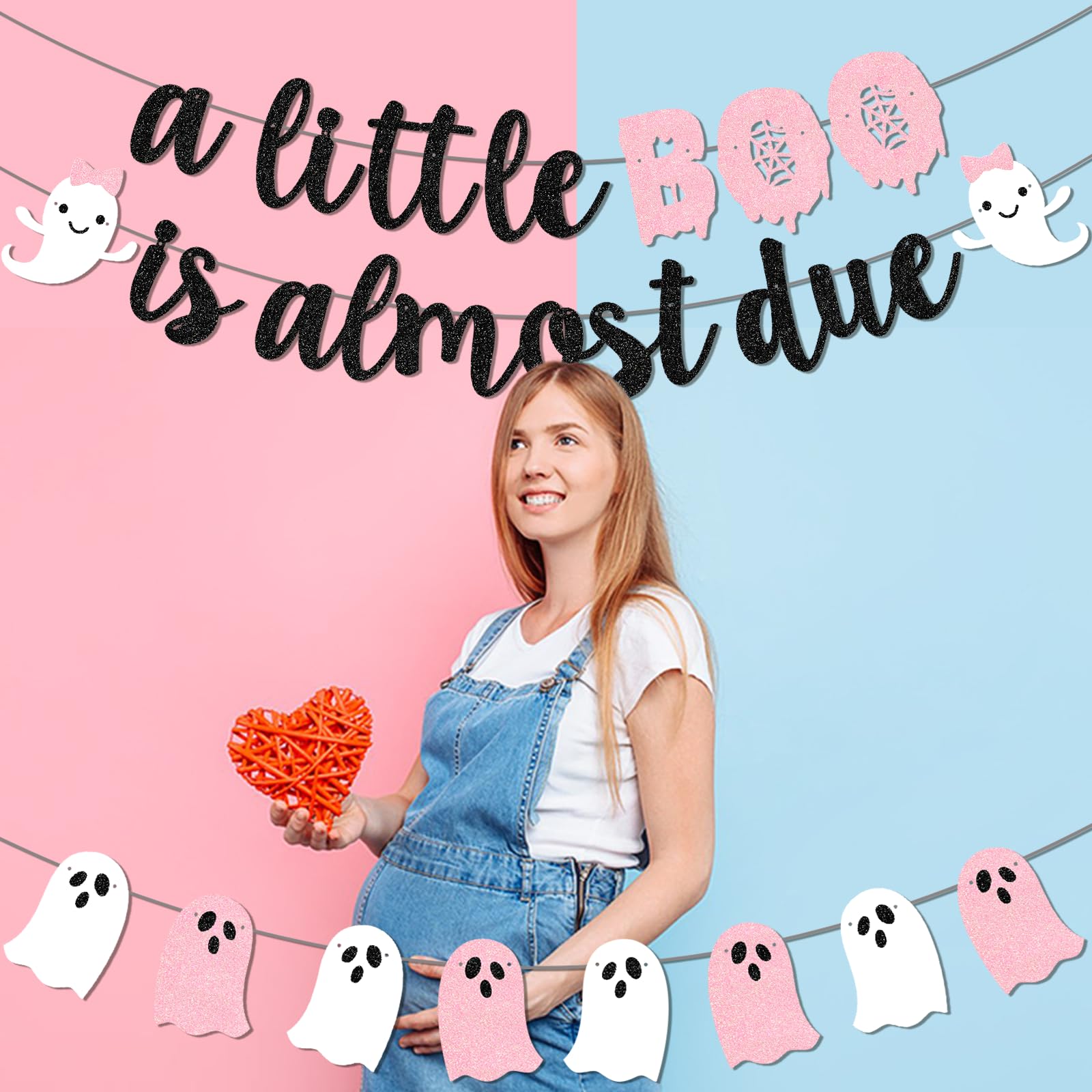 "A Little Boo Is Almost Due" Banner - Pink Black Girl Halloween Baby Shower