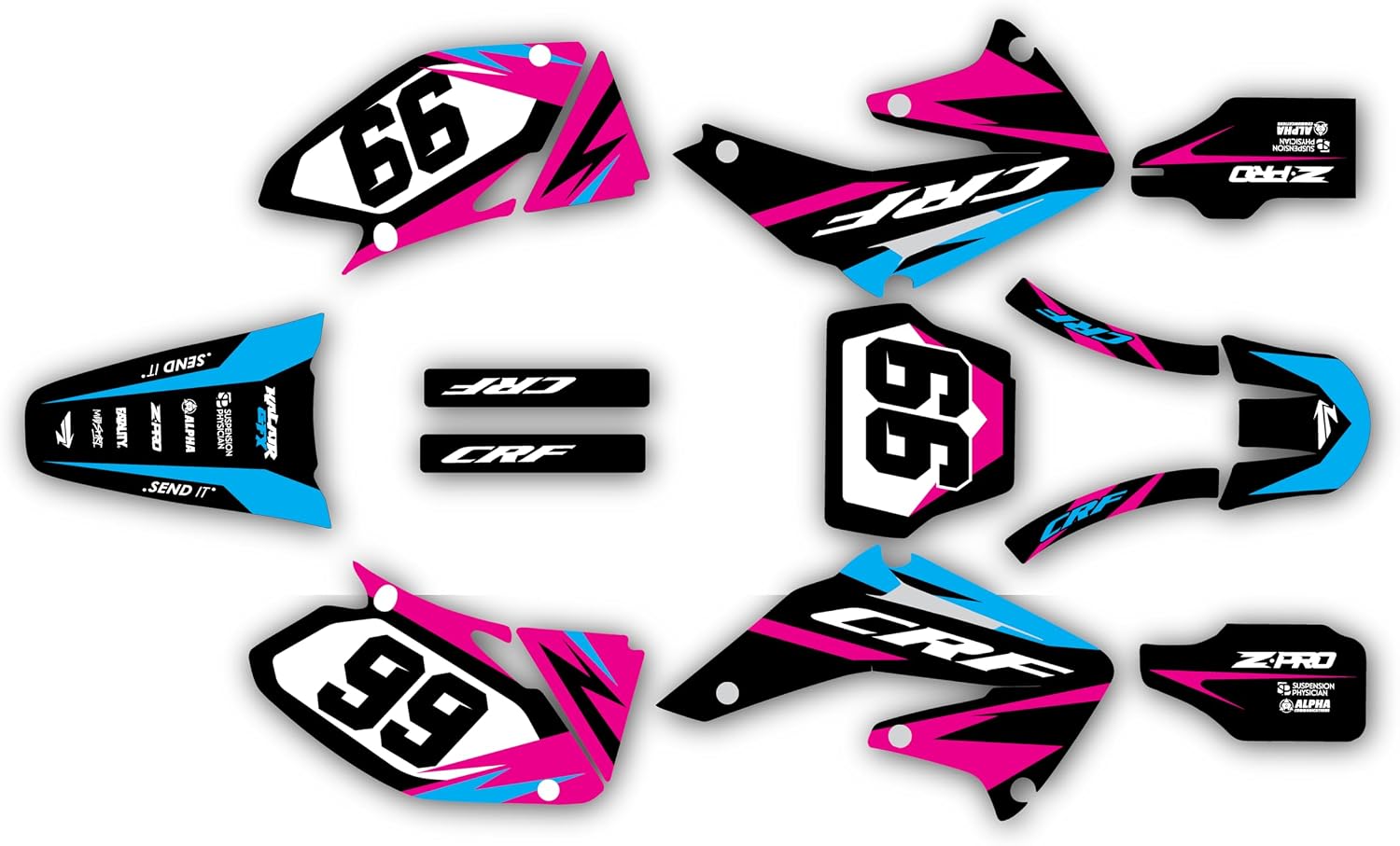 Graphics Kit for Honda CRF450R (2002-2004) Division Series Teal 9 Mil - Easy Go - Dirt Pit Bike Motorcycle Stickers, Dirtbike Racing Automotive Decal Motocross Accessories no-Plastics