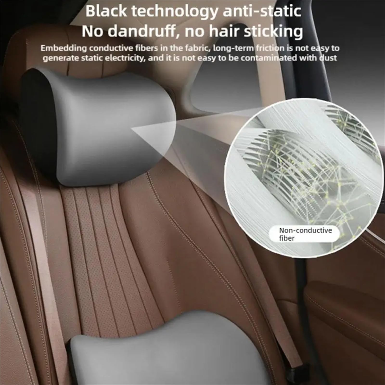 Cuscino ergonomico in memory foam, supporto lombare, regolabile, protezione per poggiatesta per seggiolino auto, sedia da ufficio, guida lunga (nero)