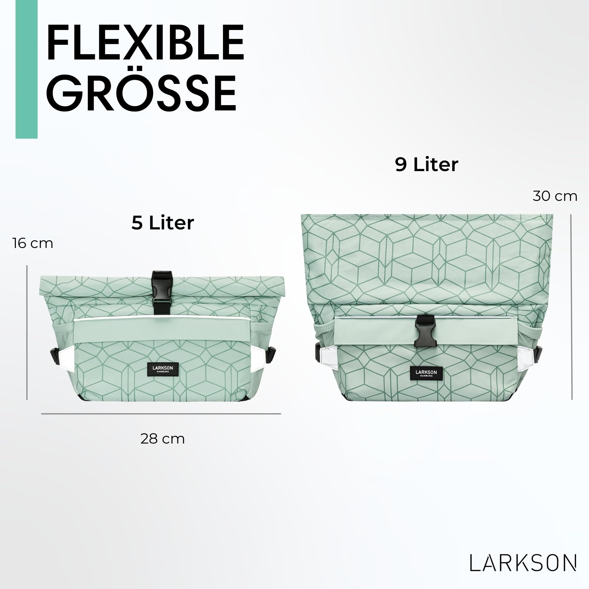 LARKSON Lenkertasche Fahrrad Grün - Lasse - 2 in 1 Fahrradtasche & Umhängetasche - Bikepacking Tasche für Lenker Vorne mit Reflektion - Wasserabweisend