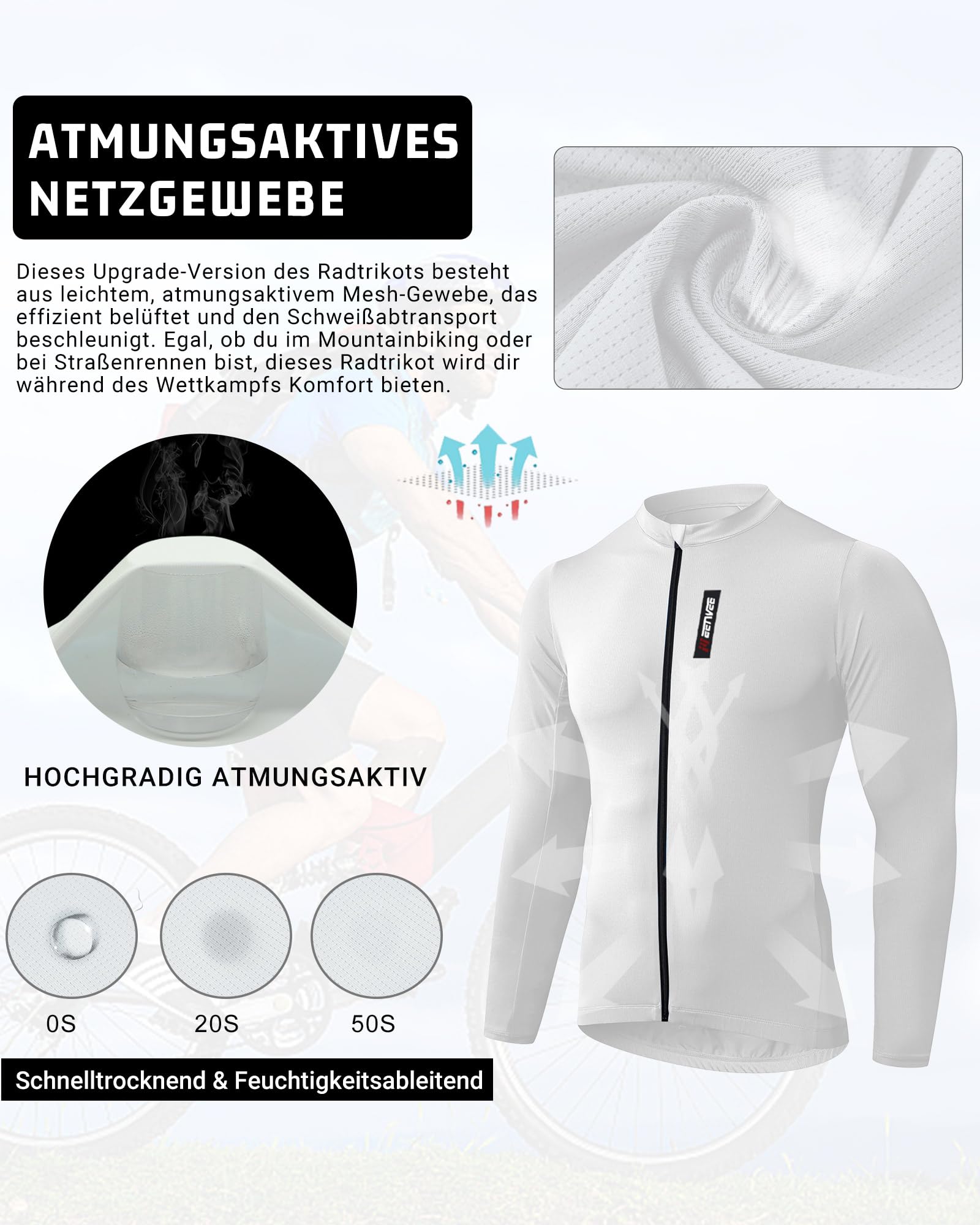 MEETYOO Maillot de Cyclisme à Manches Courtes et à Manches Longues pour Homme, Respirant, léger, séchage Rapide, avec Fermeture éclair Facile à Ouvrir et 3 Poches arrière, idéal pour Le Printemps et
