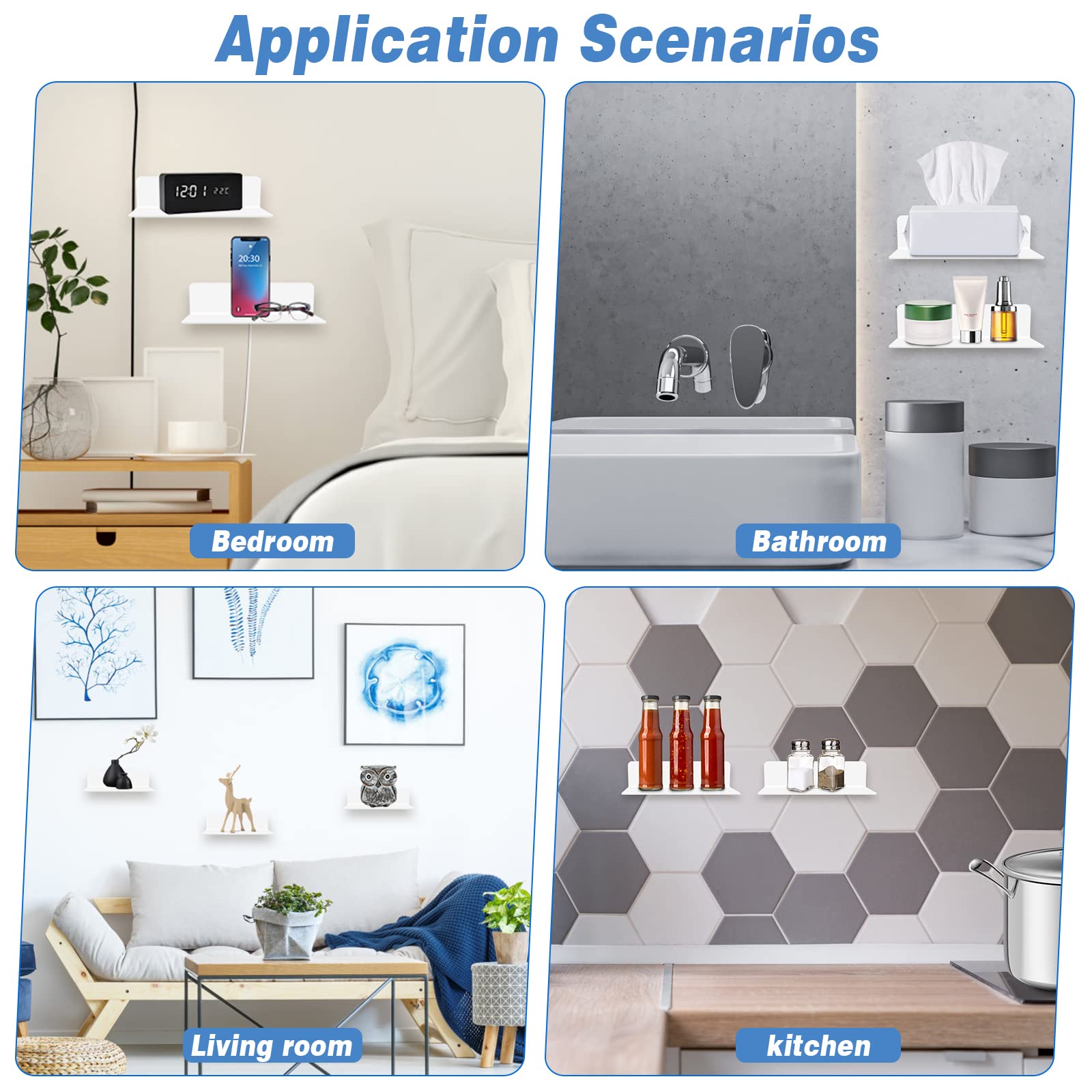 Lot De 3 Étagères Murales Flottantes Acrylique - Petite Etagere Sans Perçage Pour Chambre, Salle De Bain, Cuisine