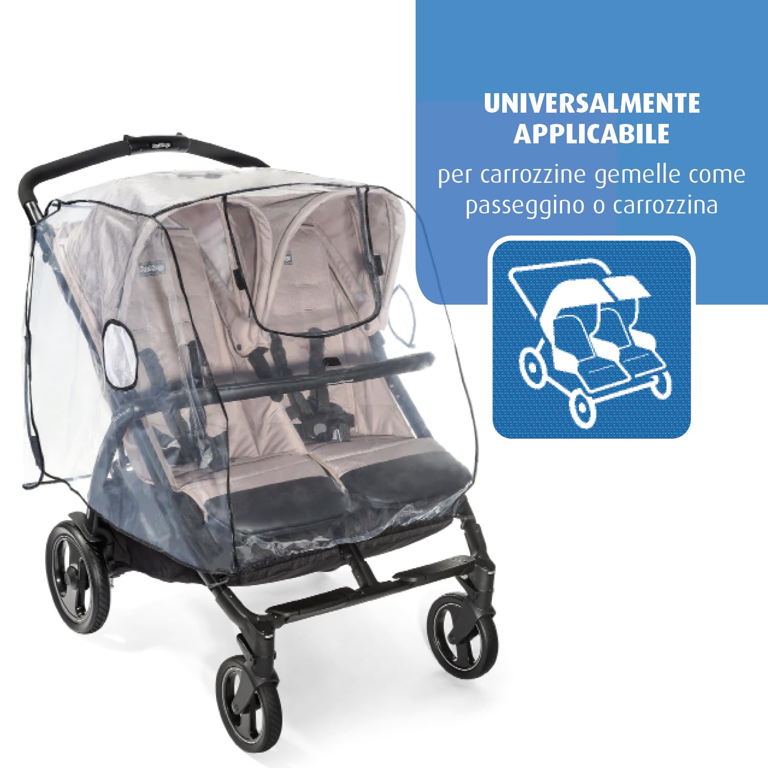 Reer PEVA - Parapioggia per passeggini per gemelli