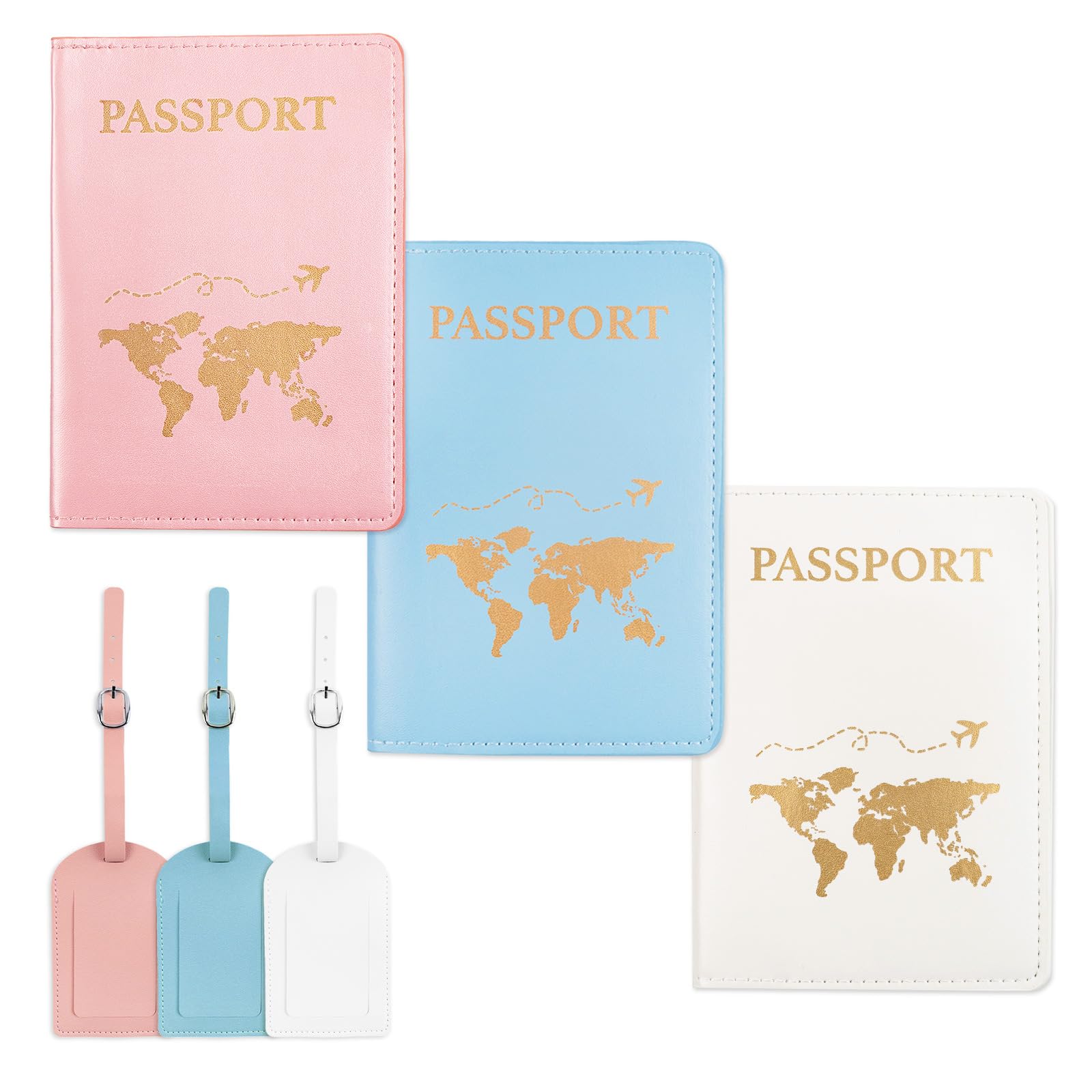 3 Pcs Passport Holder and Luggage Tag Set, PU Leather Passport Cover for Travel, Luggage Tag for Suitcases, Suitable for Vacation, Business Trip, Study Abroad, 3 Colors, Portable-image-22