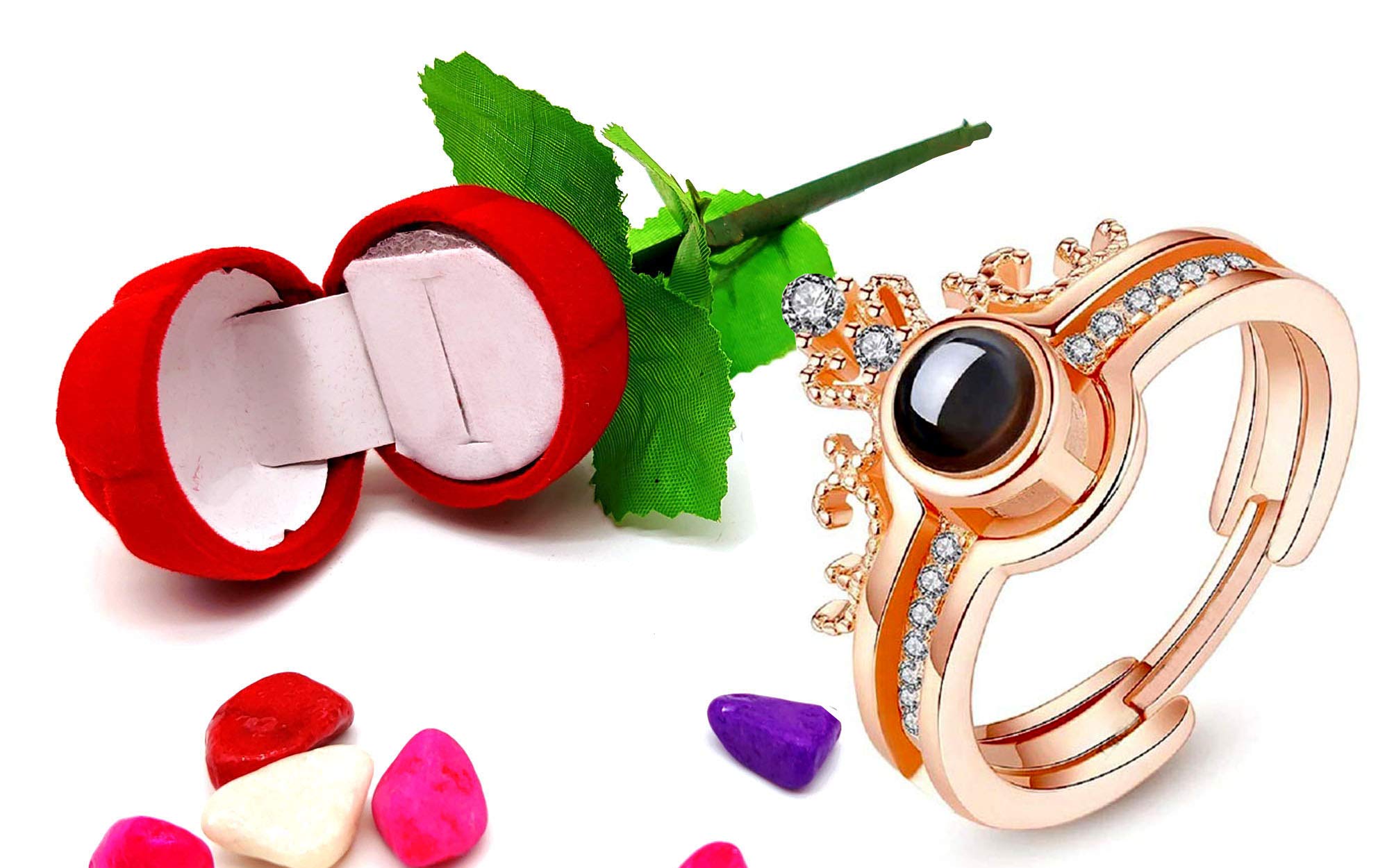 The India Style "i love you ring 100 language Loving Memory Crown Ring for Girls, Women and Your Valentine, Wedding Engagement Ring (1 Love Ring and 1rose case) (B08RCM1DMX) Amazon Price History, Amazon Price Tracker