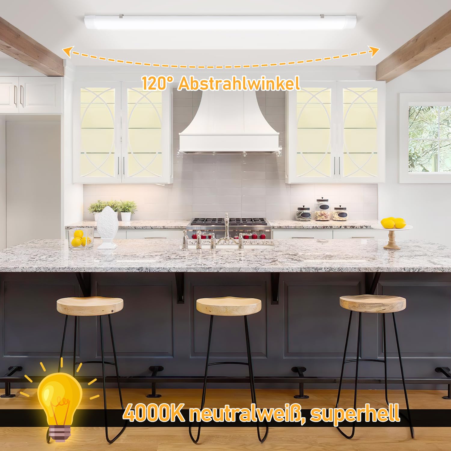 6 unidades led neon 60 cm, reglette led cocina, 18 W, 1530 lm, tubo led impermeable IP65, led plafón reglette 4000 K, ángulo de haz de 120 °, para taller, bajo suelo, cuarto de baño, cocina