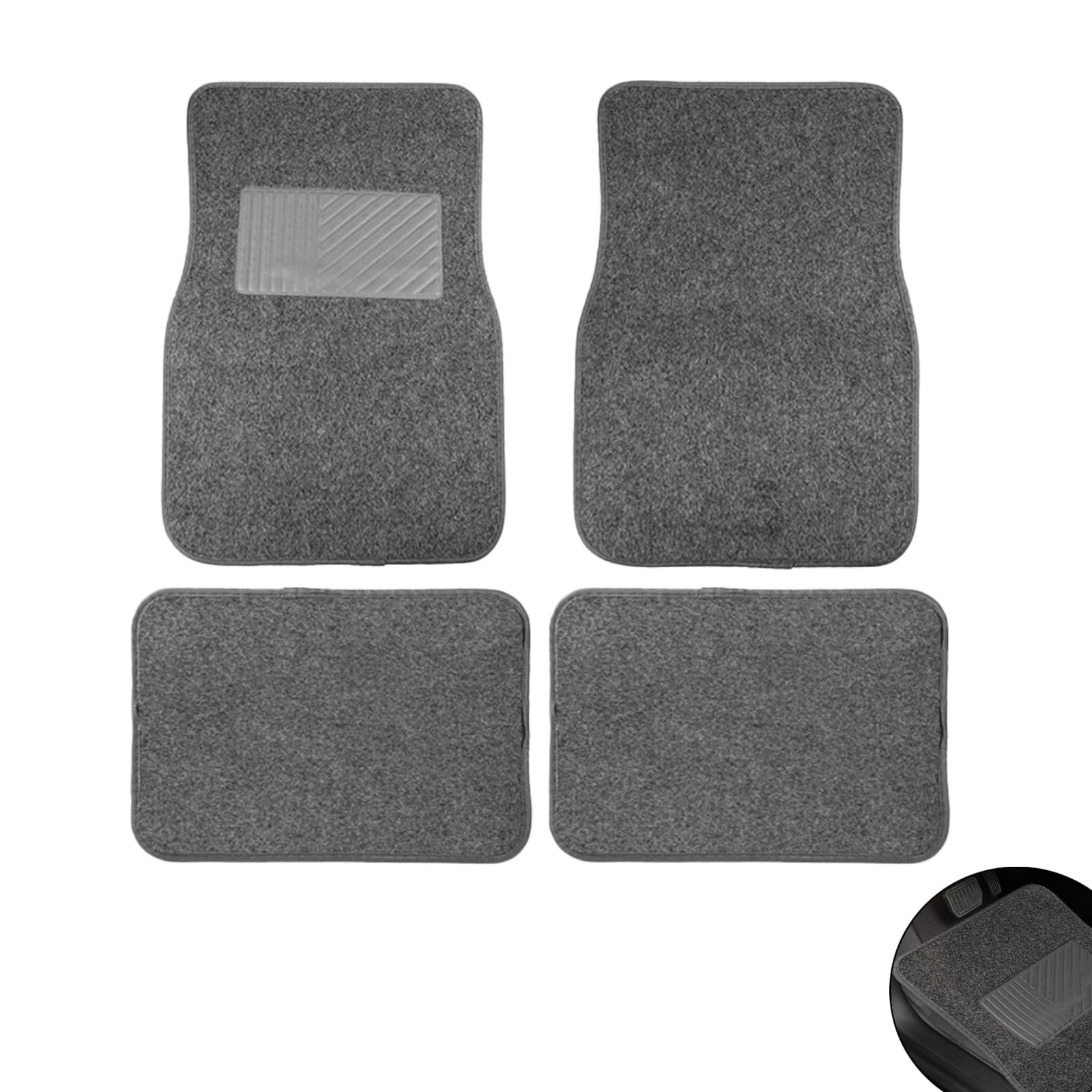 YYTQP - Alfombrillas para coche (4 unidades), resistentes, con almohadilla para el talón del conductor, de PVC, antideslizantes, para todo tipo de clima, aptas para SUV, furgonetas, sedanes, camiones, color gris