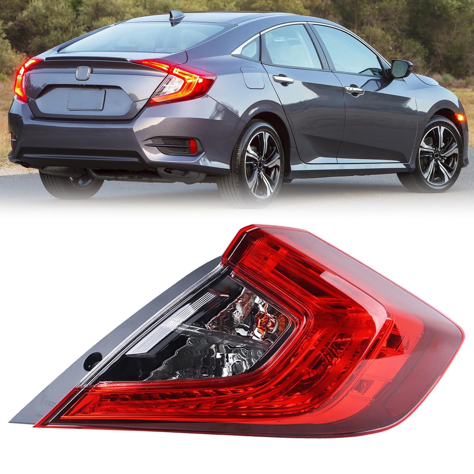 Photo 1 of !!final saleKAMDKI With Side Marker RH Outer Tail Light Fit for 2016 2017 2018 2019 2020 2021 Honda Civic 4-Door Sedan Rear Lamp With Bulbs Rear Lights Right Passenger Side HO2805110 33500TBAA01
