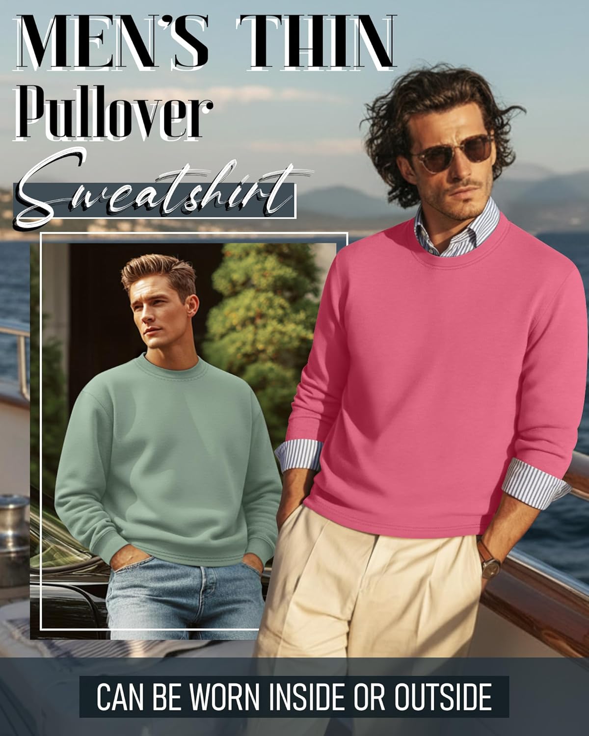 3 Packs Mens Big and Tall Sweatshirts Long Sleeve Crew Neck Pullover Shirts Lightweight Casual Basic Tops - Image 2