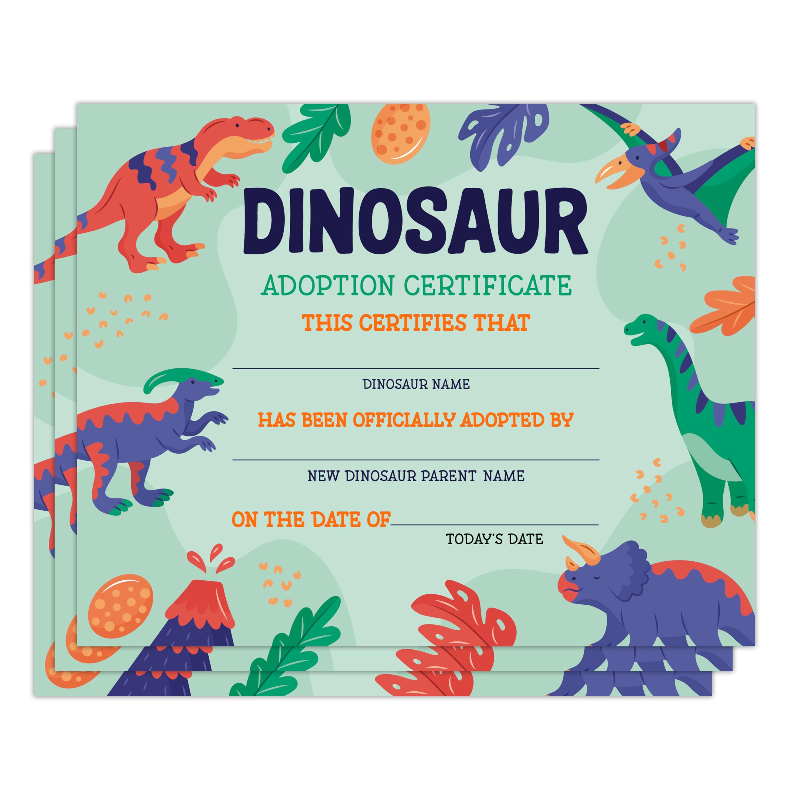 Dinosaur Adoption Certificates for Boys, Adopt A Pet Party Favors, Dinosaur-Themed Adoption Party Decorations, Adopt an Animal Party Favor, Dinosaur