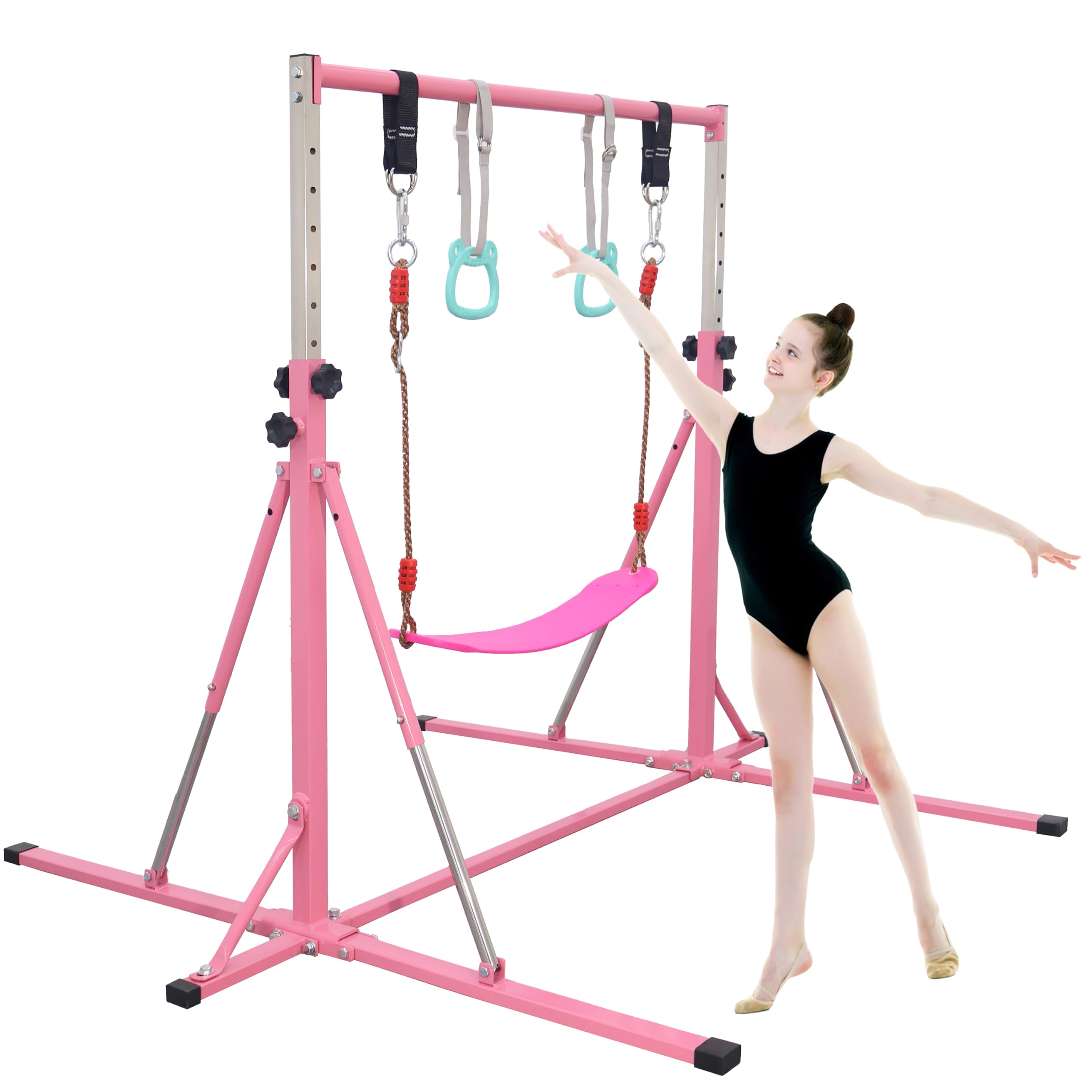 FC FUNCHEER Foldable Gymnastics Bar,5FT Horizontal bar,Adjustable Kids Training bar for Kids Ages 3-15,Kids Gymnastics bar,Triangle Stable Structure-Gym Equipment for Home