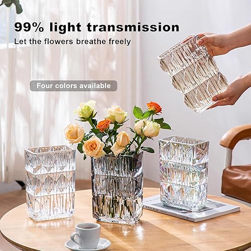 Miniatura 6 de Glass Flower Vase, Clear Crystal Vases for Centerpieces, Heavy Handmade Modern Vases for Decor Home Bedroom Kitchen Office Living Room, 7.88 Inch