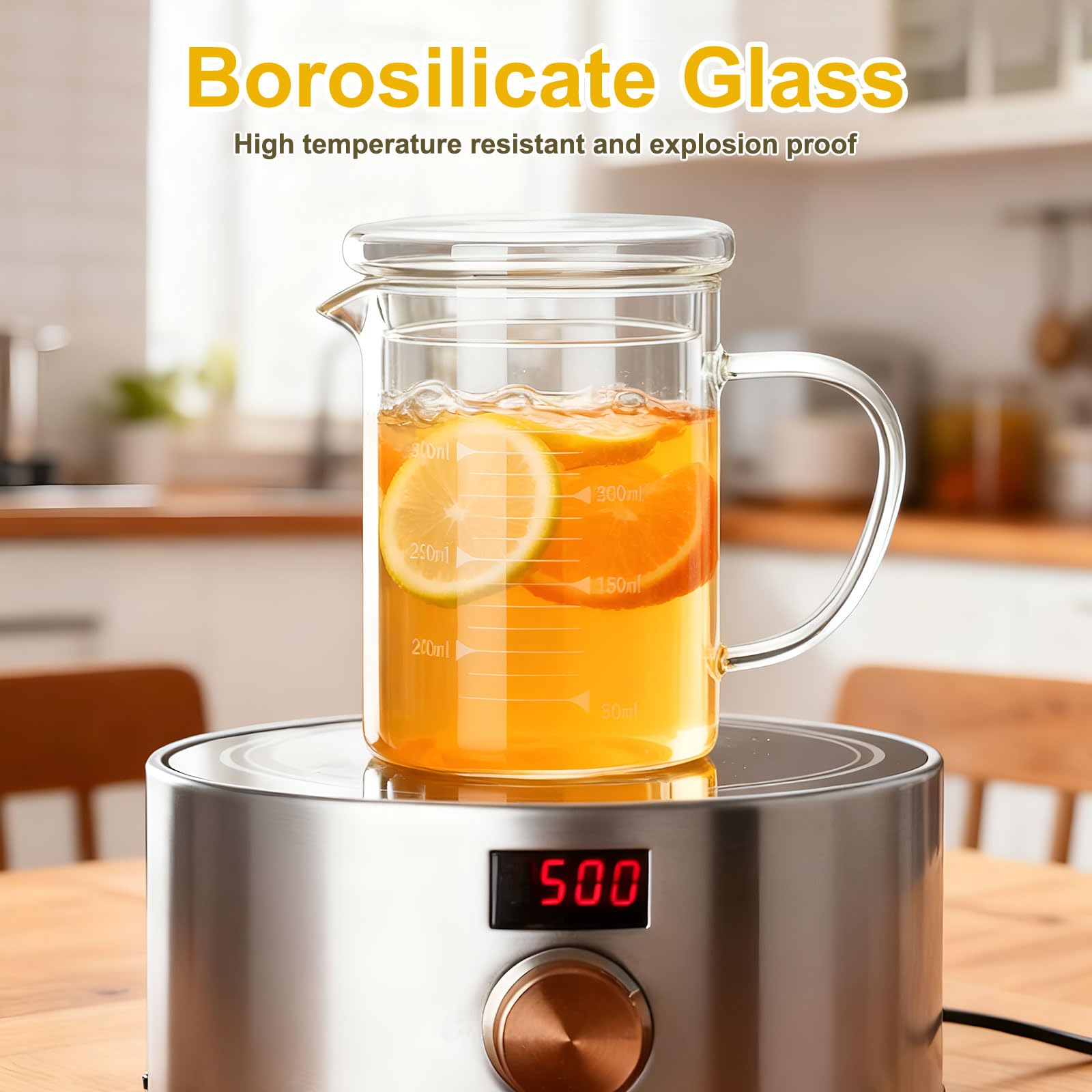 PATIKIL Bicchiere Graduato In Vetro Da 1000ml, Becher In Vetro Borosilicato Con Coperchio Cannuccia Beccuccio A V Per Cucina Bevande Ristorante, Misura Stampata Bianca