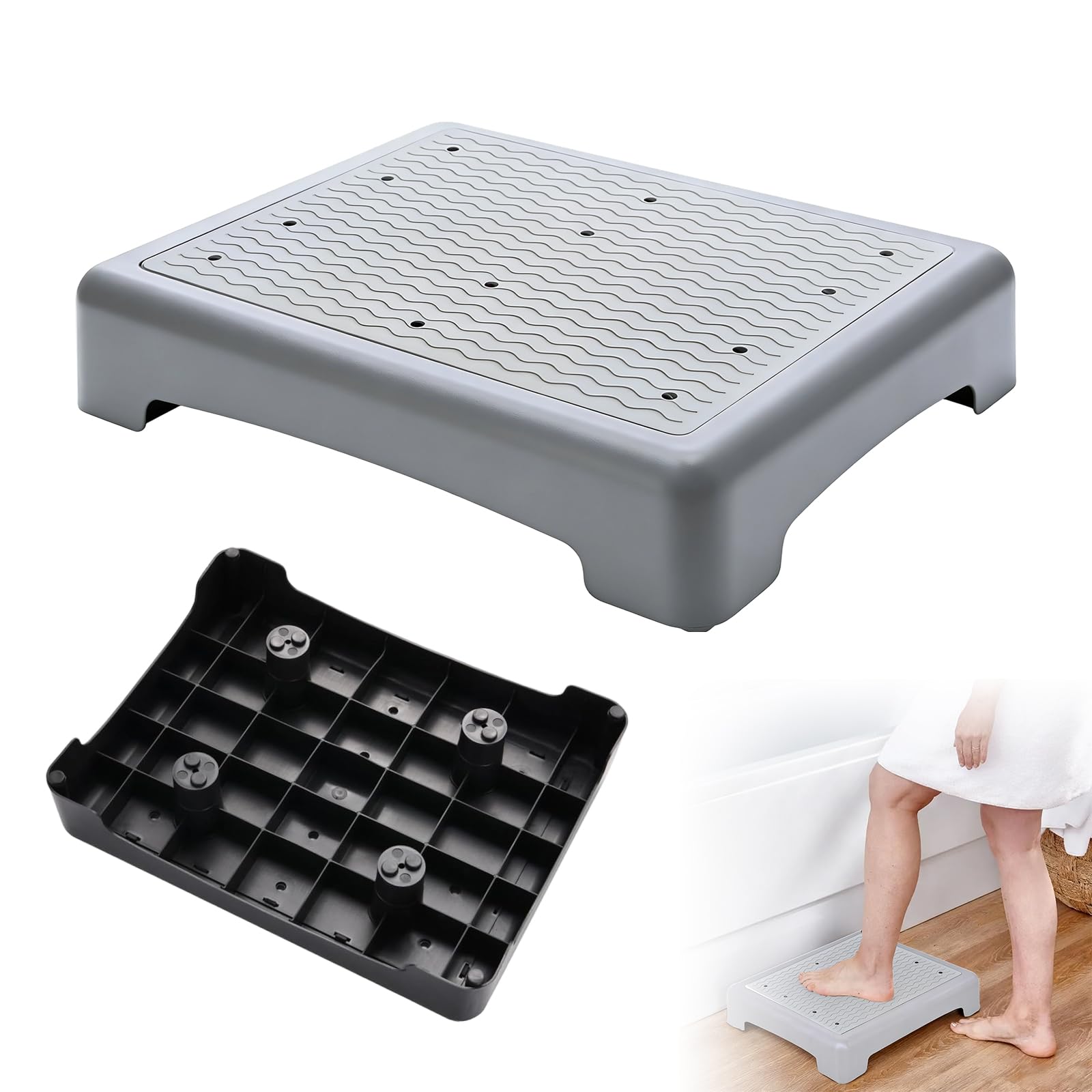 Escalón para interior y exterior, 44 x 34 x 9,5 cm, taburete portátil One Step, hasta 200 kg, ayuda para entrada, ducha, antideslizante, ayuda para escaleras, para personas mayores, ducha, coche