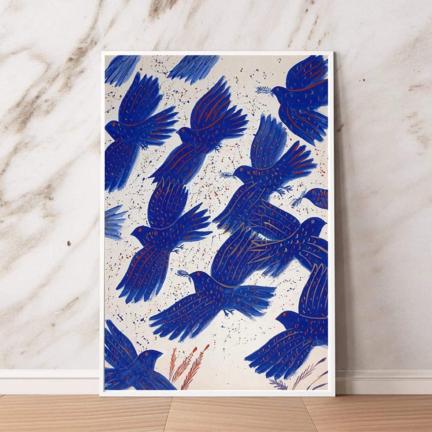 SXXRZAPicture Prints 27.6x35.4in(70x90cm) No Frame Alecos Fassianos Poster Wall Art Canvas Print Blue Birds of Paradise Fine Art Painting Wall Picture Room Decor