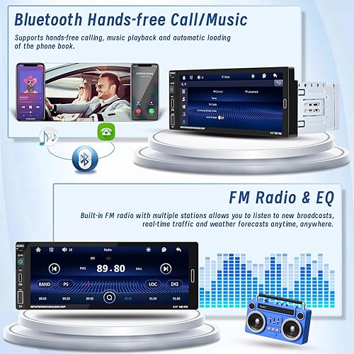 Miniatura 4 de Estéreo de coche de un solo DIN con Carplay Tipo-C y puerto USB Android Auto, pantalla táctil HD de 6.9 pulgadas, audio remoto para automóvil con