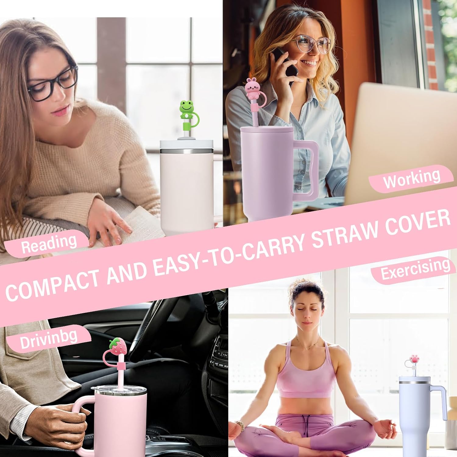 11Pcs Straw Cover for Stanley Cup, 10mm 0.4in Silicone Straw Topper for Tumbler 30Oz&40Oz