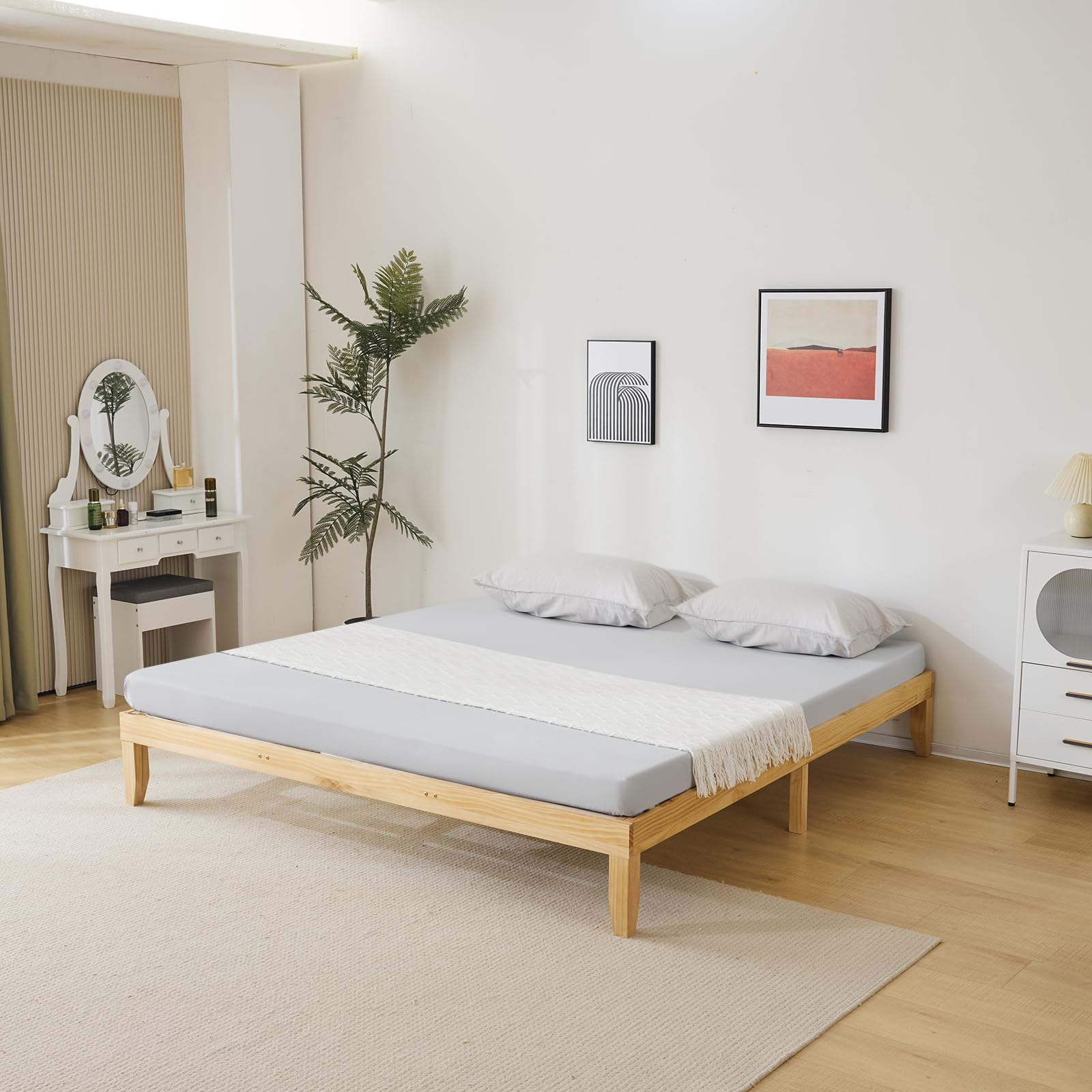 Karl home 12 Inches Wood Platform Bed Frame, King Bed Frame, Solid Wood Foundation with Wood Slat Support, Easy Assembly No Box Spring Needed (Natural)