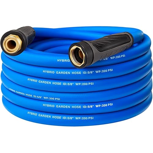 Upgraded Garden Hose 50 ft with 360° Rotating Handle, New Hybrid Water Hose 5/8 IN x 50FT, Flexible, Lightweight, Durable, Heavy Duty, All-weather, 3/4 IN GHT Solid Brass Fittings, Blue