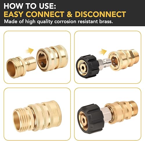 Miniatura 3 de EVEAGE Kit de conexión rápida para lavadora a presión, paquete de 8 unidades M22 giratorias a 38 pulgadas, kit de desconexión rápida de 34 pulgadas