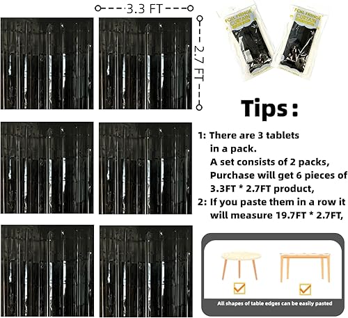 Miniatura 4 de Juego de 2 faldas de mesa con flecos de aluminio negro amplio, guirnalda de guirnalda metálica de oropel para decoración de fiesta de cumpleaños,