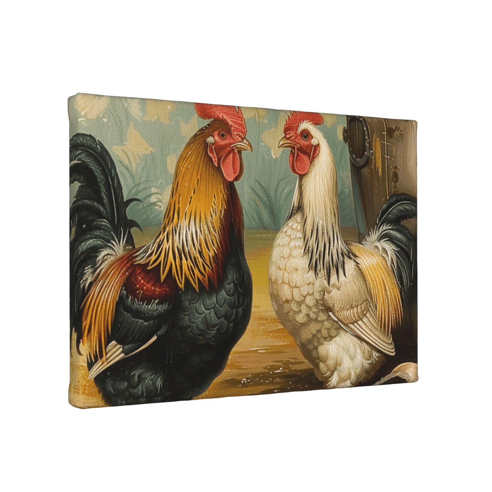 YKLJG Chicken And Rooster Print Printed Wall Art Canvas Painting 30x20 CM Wooden Framed Picture Painting Artwork Prints for Bedroom Kitchen Home Office Decor