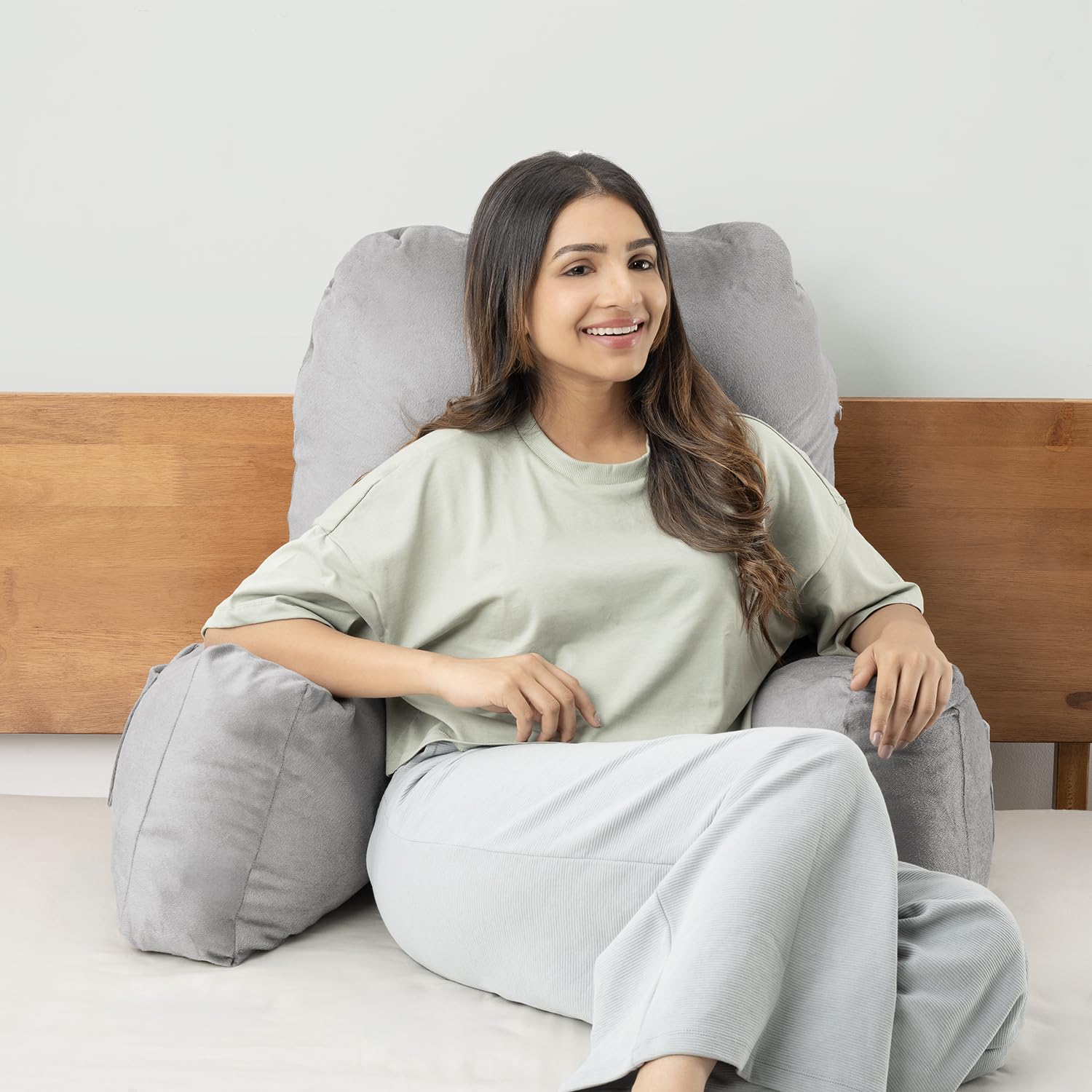 Wakefit Backrest Reading Pillow for Bed | Reading Pillow with Support Arms | Comfortable Back Support for Reading/Working/Watching TV | Machine Washable Cover | Stone Grey-picture-15