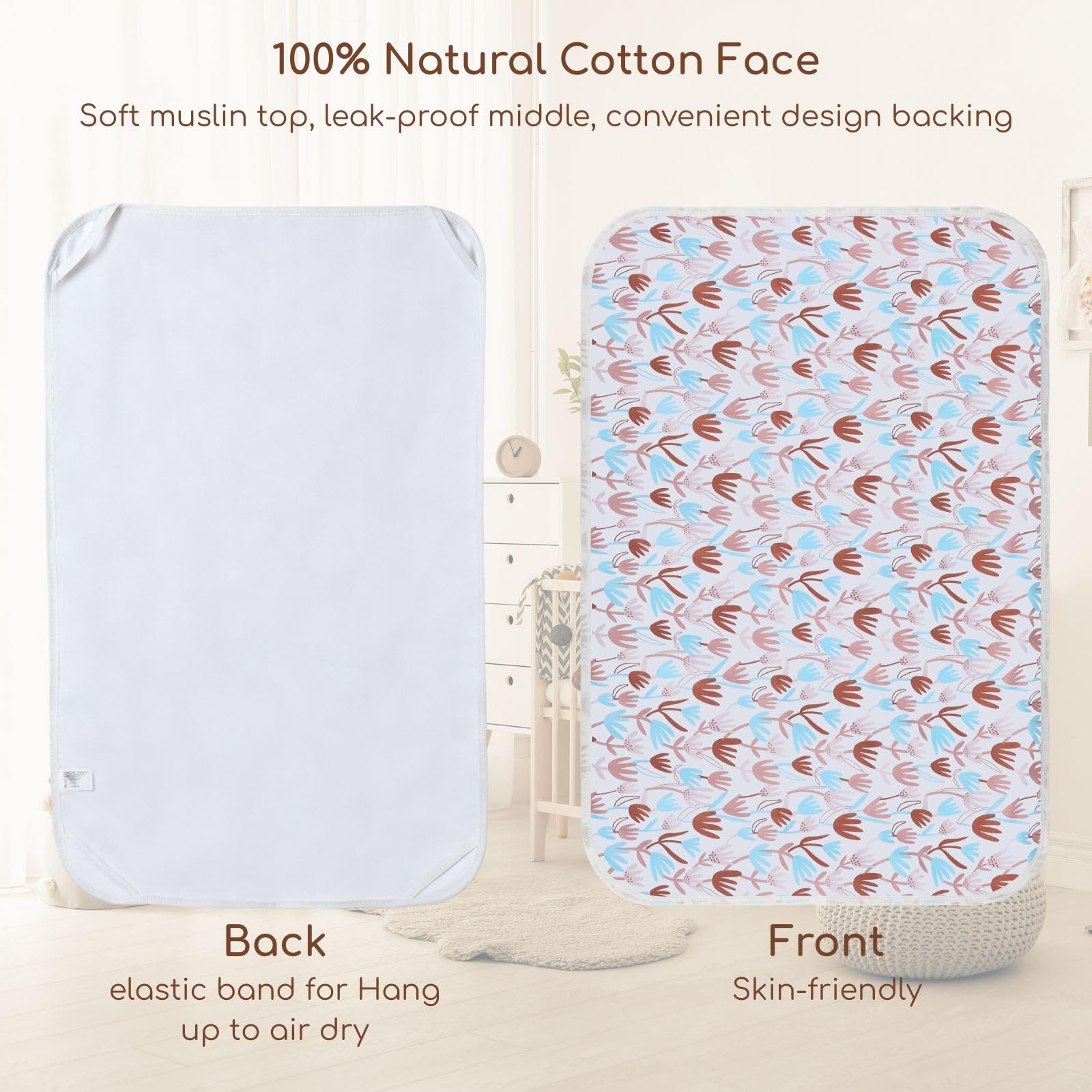 Cambiador de pañales para bebé, 21 5/8 x 31.5 pulgadas, impermeable, tapete cambiador portátil reutilizable, suave y absorbente (Tulip1 unidad)
