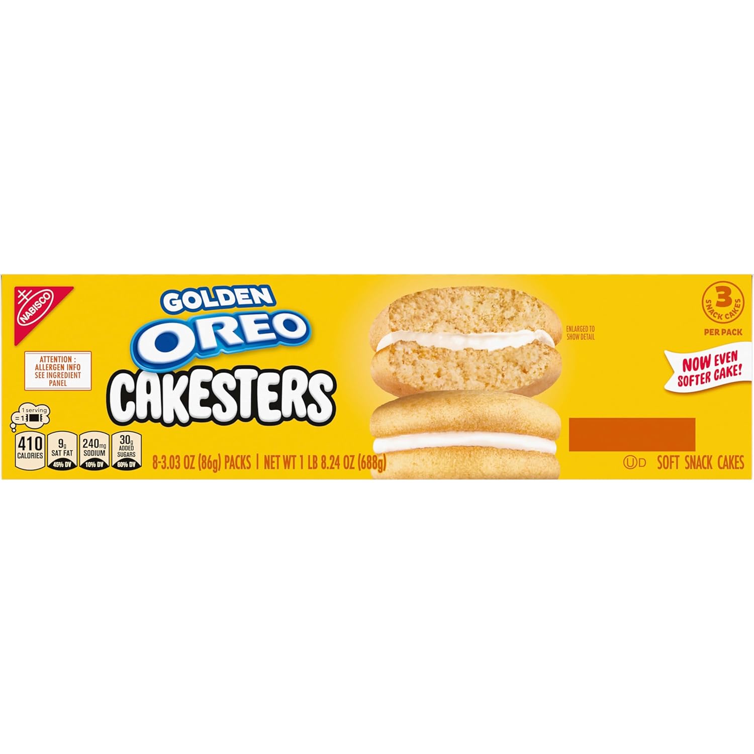 OREO Golden Cakesters Soft Snack Cakes, 8-3.03 oz Snack Packs