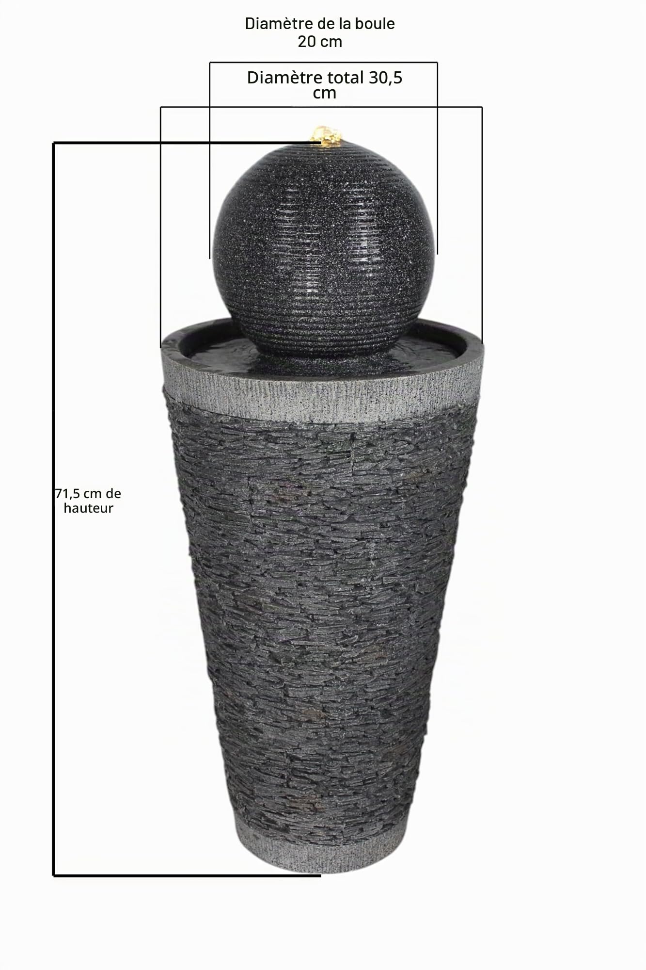 Fontaine de Jardin BK910 Fontaine à Boules Aspect Pierre Fontaine 71 cm avec éclairage LED décoration de Jardin