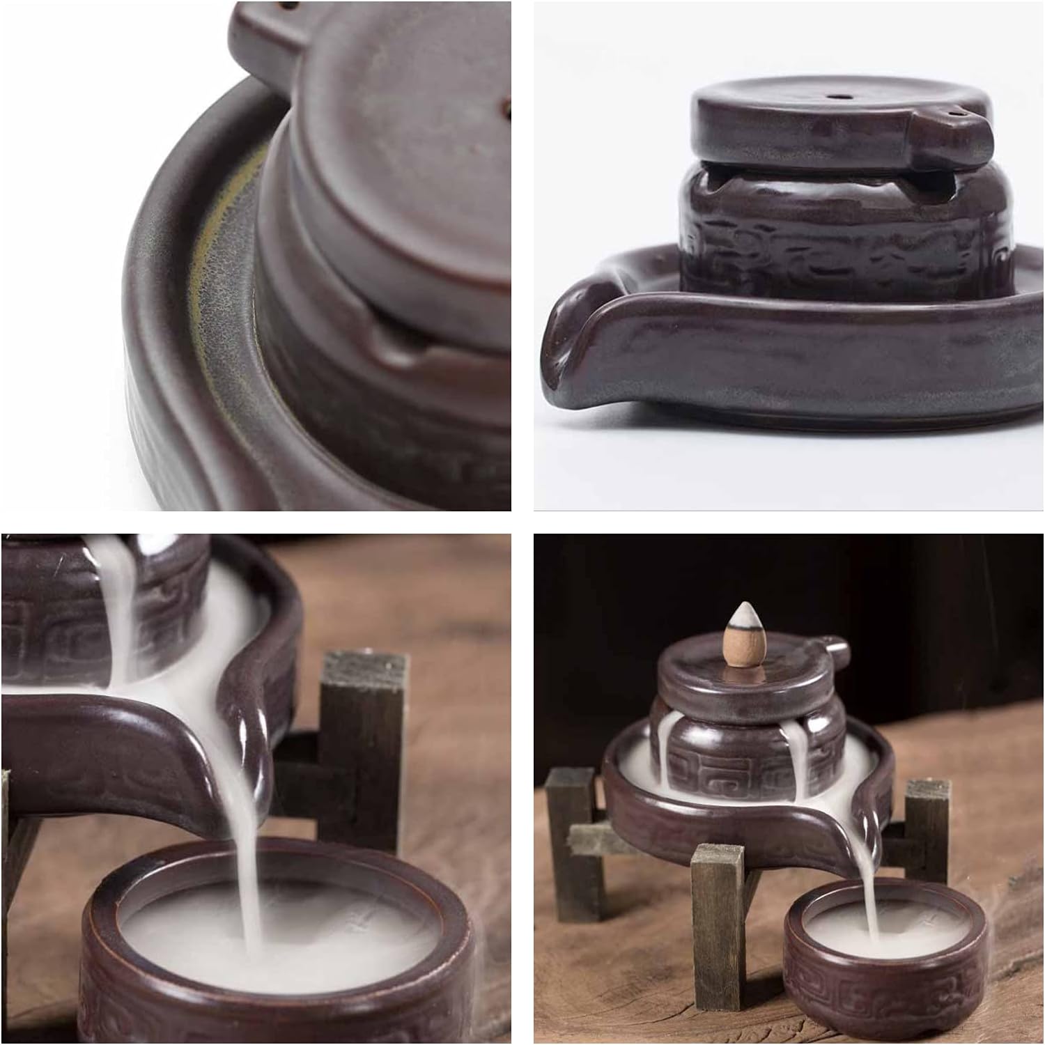 GOONSDS Ceramic Backflow Incense Burner, Attractive Home Living Room Office Desktop Decoration Incense Holder