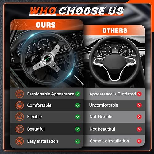 Miniatura 10 de RASTP Volante universal de carreras, volante de plato profundo a la deriva de 13.8 pulgadas, 6 pernos de agarre de cuero de vinilo y aluminio con