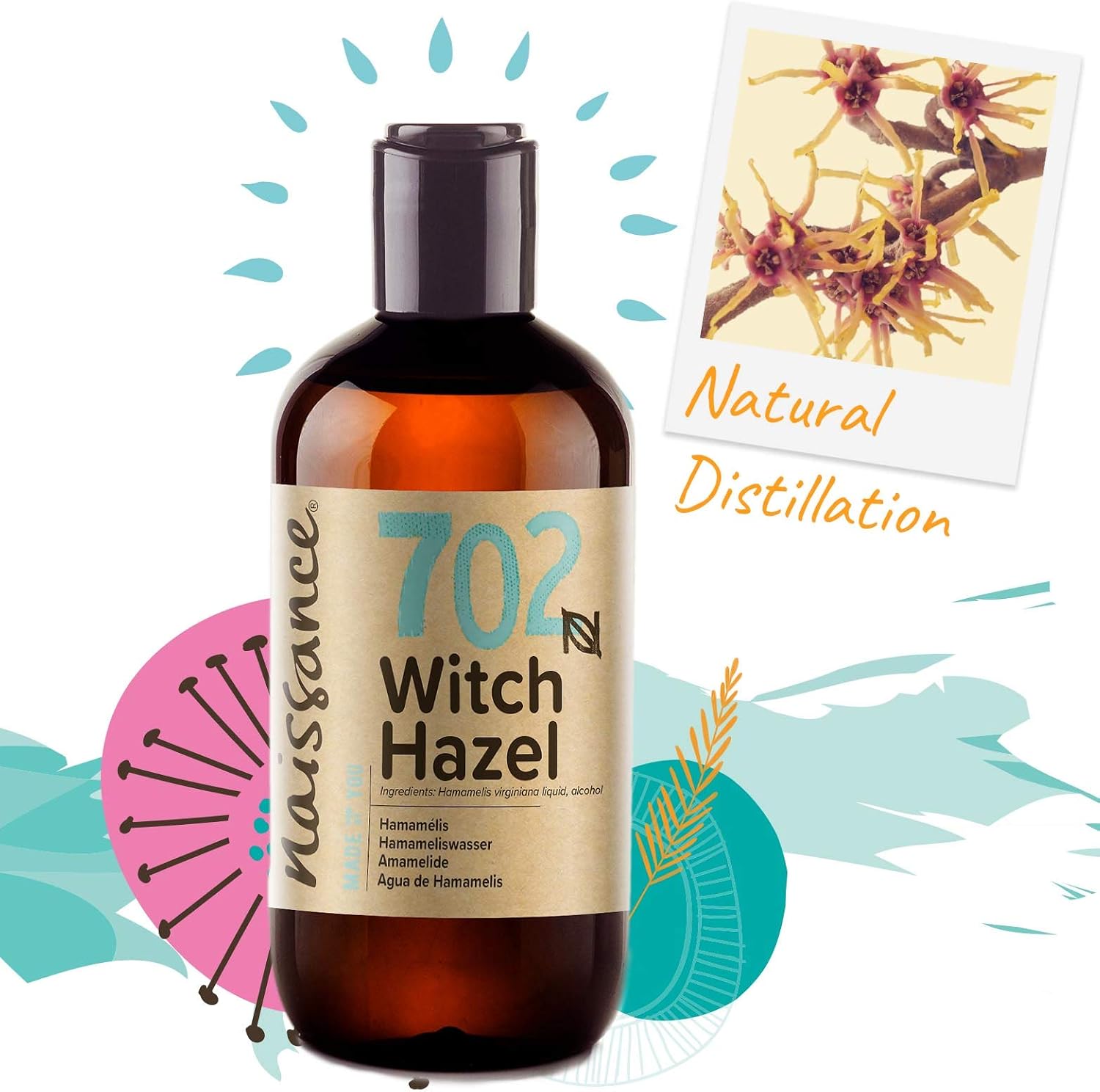 Naissance Distilled Witch Hazel (no. 702) 225ml, Pure, Natural, Cruelty Free, Vegan, Cleansing & Toning, Aromatherapy - Image 3