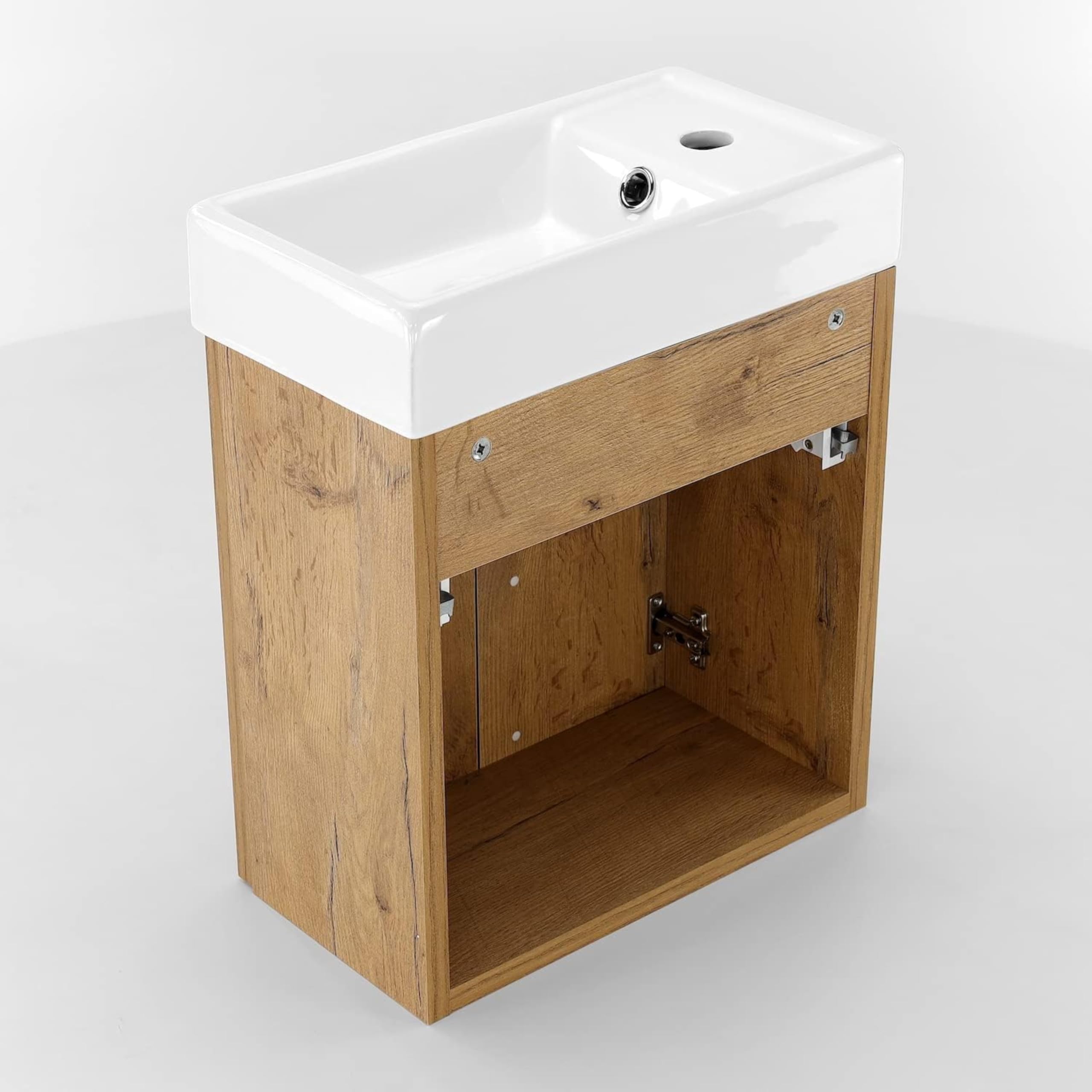 Lavandino Bagno con Mobiletto 40 cm Majorka, Ceramica, Mobile Bagno con Lavabo, Mobile Lavabo, Mobiletto Sotto Lavandino - Marrone