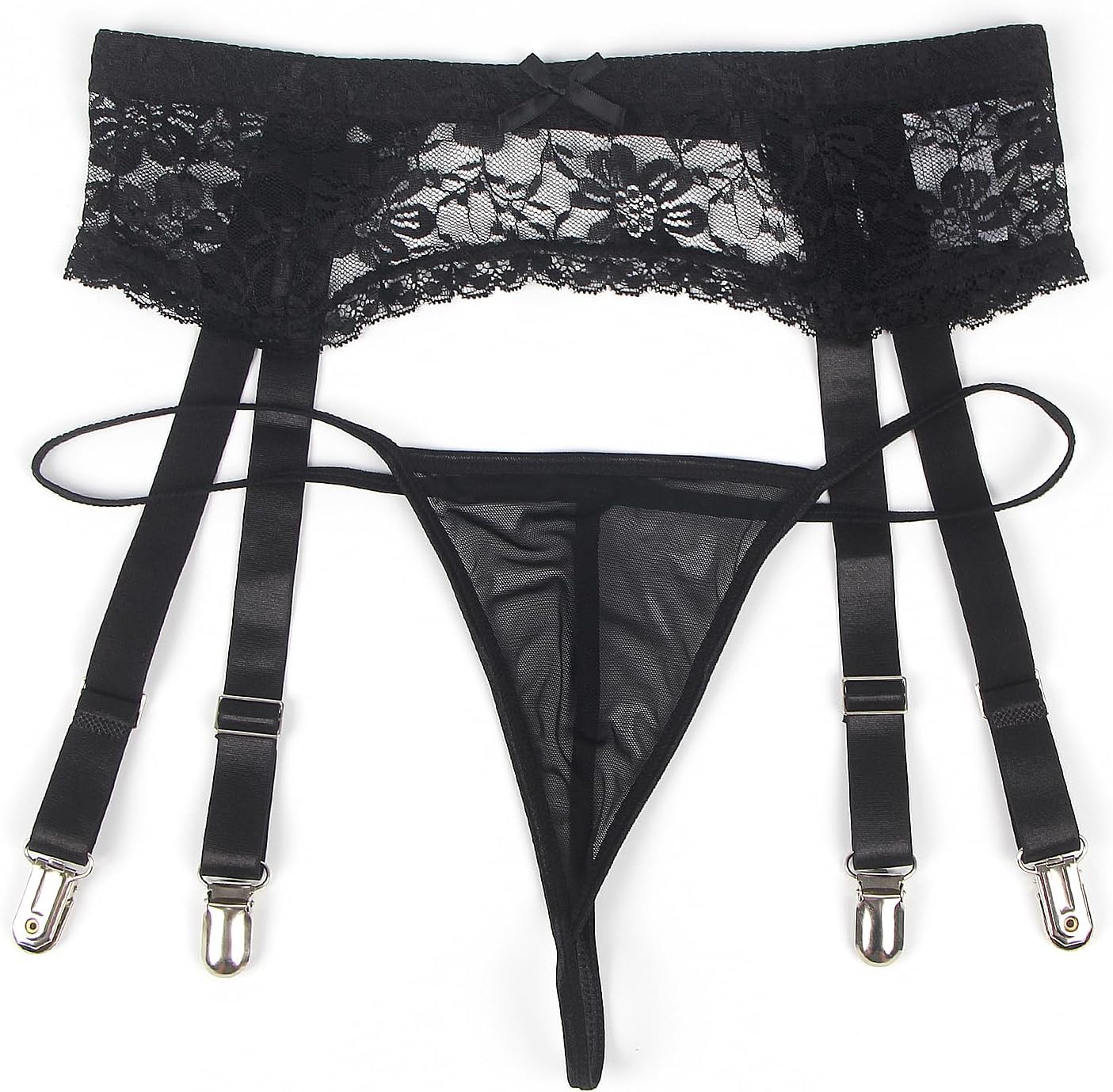 ohmydear Men's Lace Garter Belt with 4 Metal Clips Sexy Breathable Femboy Thigh Garters Sissy Lingerie for Thigh Highs S-XL