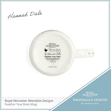 Royal Worcester x Wrendale Designs 'Feather Your Nest' Coffee Mug - Fine Bone China White Mug with Handle, Featuring Cute Bird Animal Design by Artist Hannah Dale, Microwave & Dishwasher Safe, 310ml