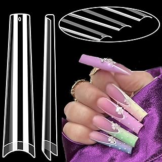 XXL No C Curve Coffin Nail Tips - 600 Pcs Flattened Extra Long No C Curve Nail Tips EJIUJIUO Clear Non C Curve Acrylic Nail Tips Half Cover None C Curve Fasle Nails Coffin Fake Nail 10 Sizes with Bag
