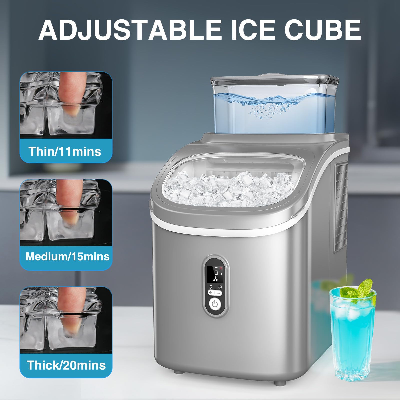 Cowsar Countertop Ice Cube Maker, 30lbs/24h Portable Ice Machine With Top External Water Tank, Self-Cleaning Function, 16 Pcs Ice Cube/13 Mins, Ice Scoop And Basket Perfect For Home, Office, Gray on Fridge.com - View 5