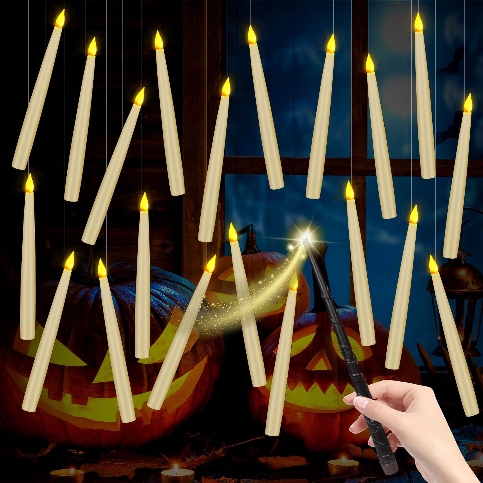 20Pack Flameless Candles with Magic Wand Remote,LED Taper Candle Warm Light Flickering Floating Candles Hanging for Harry Potter Witch Wizard Halloween Decorations Christmas Birthday Party Home Décor-image-38