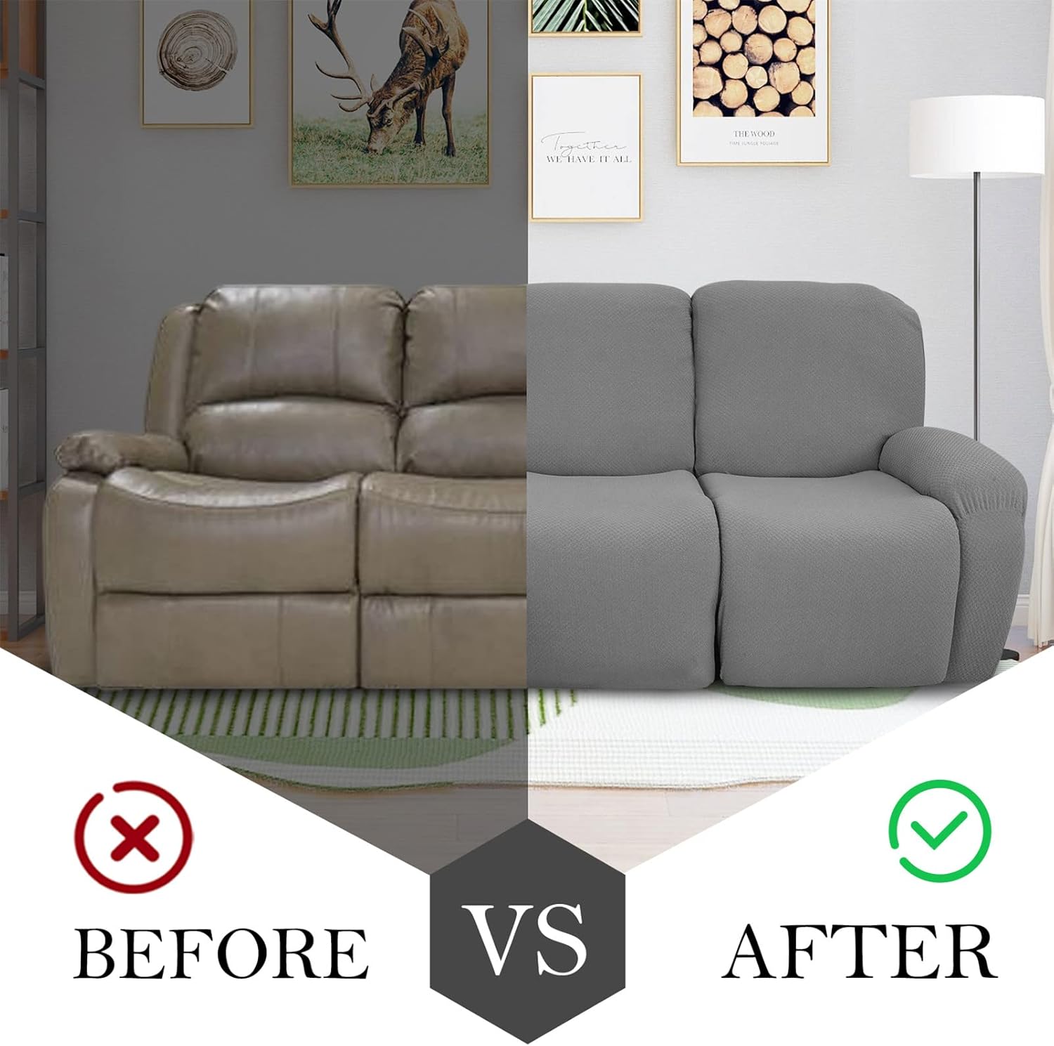 Stretch Recliner Covers, Jacquard Recliner Chair Slipcovers, Reclining Couch Covers Armchair Furniture Protector Covers for Living Room (Grey,3 Seater)