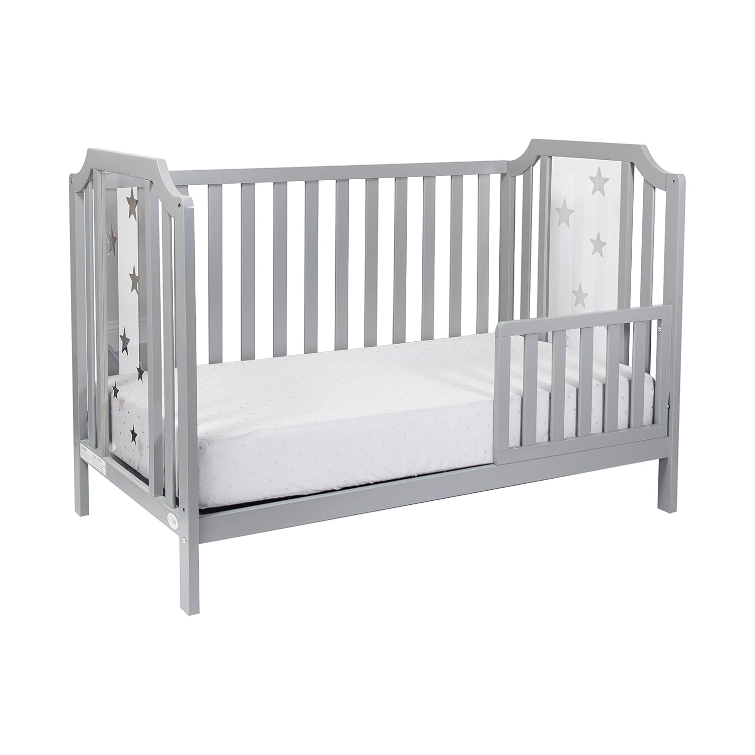 Suite Bebe Celeste 3 in 1 Convertible Island Crib, Wood and Acrylic, Light Grey